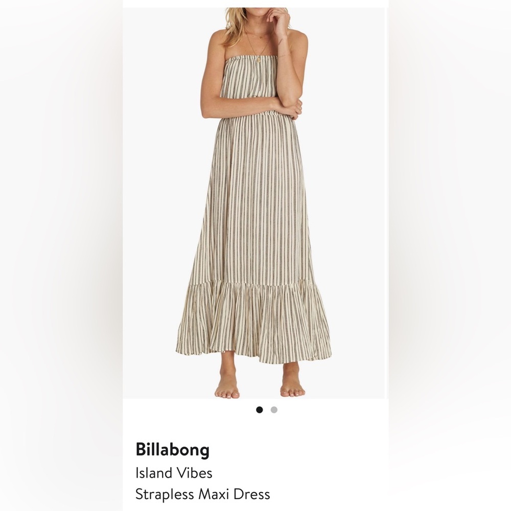 Billabong Beige and Black Striped Strapless Maxi Dress Medium